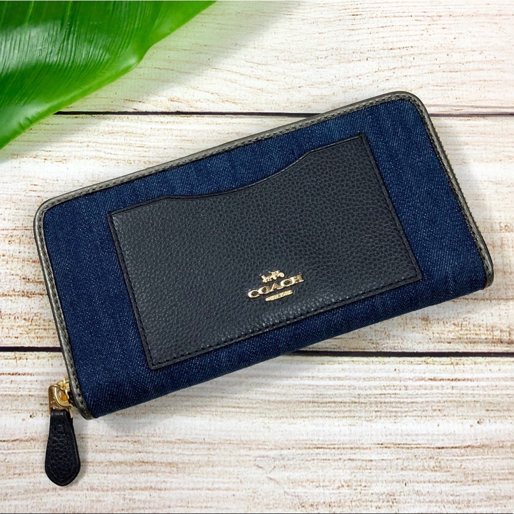 COACH ACCORDION ZIP WALLET  DENIM MULTI/LIGHT GOLD - Picture 6 of 7